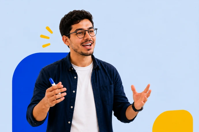 Estudiante practicando inglés de forma activa durante una clase grupal