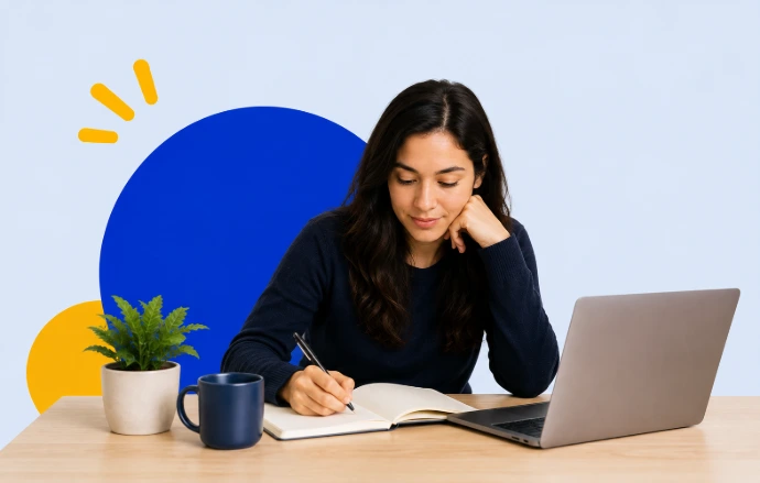 Persona estudiando inglés en un espacio de estudio acompañado
